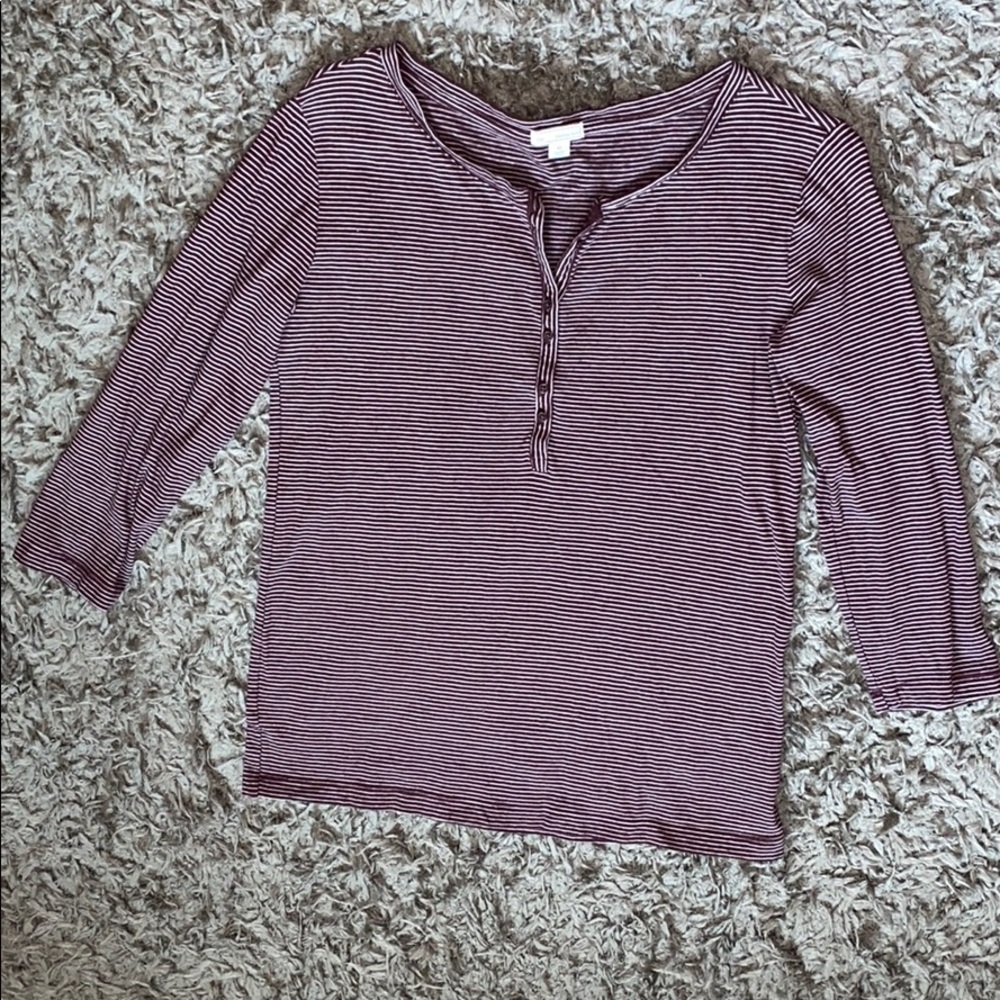 GAP 3/4 Sleeve Maroon/grey stripped shirt XS